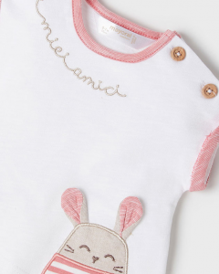 Completo composto da t-shirt bianca con coniglietto e short a righe rosa 6-18 mesi