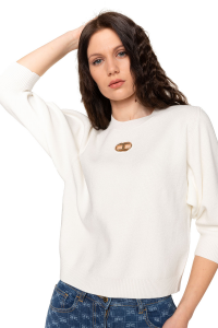Elisabetta Franchi Ribbed Sweater with  Logoed Porthole