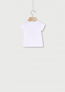 T-shirt bianca mezza in cotone stretch con stampa fragola in fantasia animalier 6-18 mesi