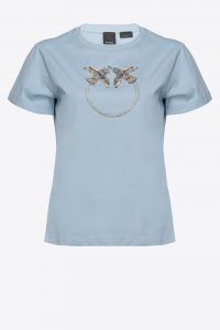 T-shirt Quentin 3 ricamo Love Birds celeste Pinko