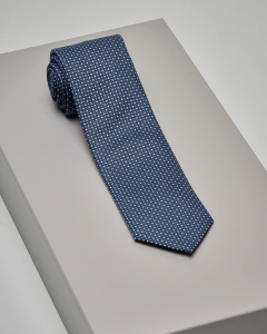 Cravatta blu in seta fantasia puntino bicolore