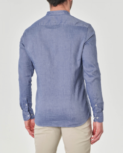 Camicia Hank coreana blu micro armatura in misto lino e cotone stretch
