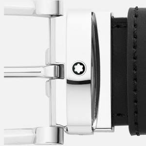 Cintura Montblanc reversibile in pelle nera/marrone 35 mm con fibbia a ferro di cavallo