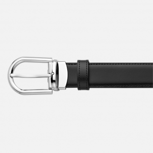Cintura Montblanc reversibile in pelle nera/marrone 30 mm con fibbia a ferro di cavallo