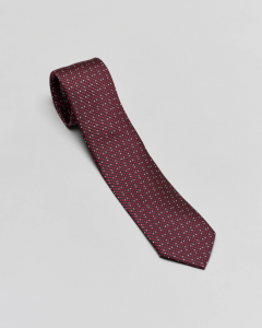 Cravatta bordeaux in seta micro fantasia rossa e bianca