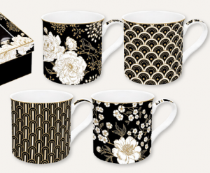 EASY LIFE Mug set 4 pezzi decorazioni diverse in porcellana Fine China in scatola regalo capacità ml. 300 R0179#ARTF