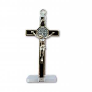 Metal Crucifix with Valnutwood insert, with base