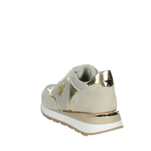 BYBYBLOS SNEAKERS STRINGATA DONNA IN PELLE E COTONE COL. BEIGE/METAL/GOLD