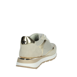 BYBYBLOS SNEAKERS STRINGATA DONNA IN PELLE E COTONE COL. BEIGE/METAL/GOLD