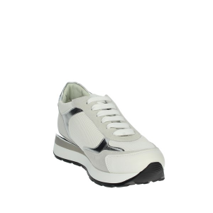 BYBYBLOS SNEAKERS STRINGATA DONNA IN PELLE E COTONE COL. WHITE/METAL