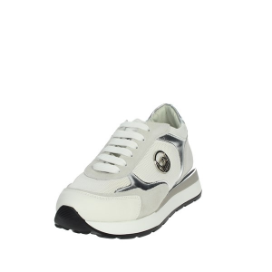 BYBYBLOS SNEAKERS STRINGATA DONNA IN PELLE E COTONE COL. WHITE/METAL