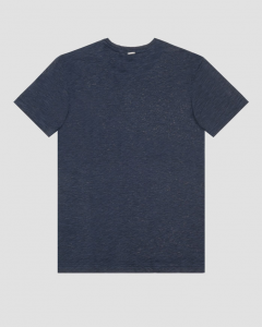 T-shirt blu mezza manica in cotone fiammato con taschino