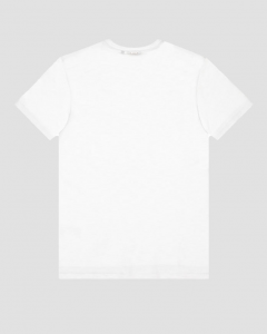 T-shirt bianca mezza manica in cotone fiammato con taschino