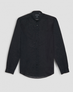 Camicia nera a coreana in misto lino e cotone