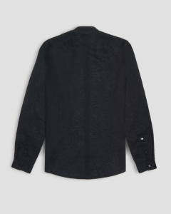 Camicia nera a coreana in misto lino e cotone