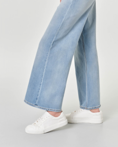Jeans wide azzurri a vita bassa in cotone stretch