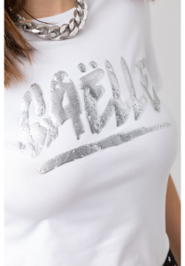T-shirt con logo frontale argento gaelle paris 