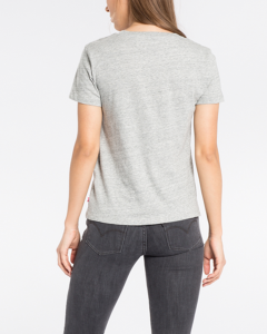 T-shirt grigio melange in cotone a maniche corte con maxi batwing rosso stampato