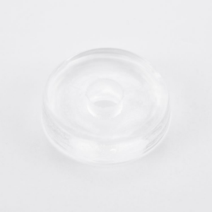 Infilaggio ad anello in vetro di Murano Ø40 mm, con foro Ø10 mm colore cristallo. Disco separatore per vetro.