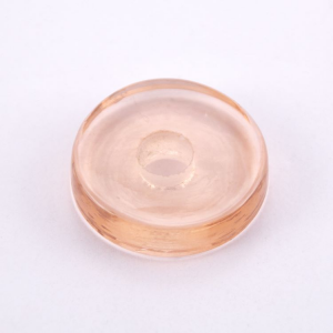 Infilaggio ad anello in vetro di Murano Ø40 mm, con foro Ø10 mm colore rosa. Disco separatore per vetro.