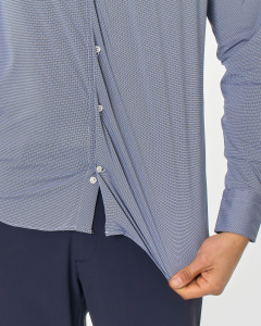 Camicia blu micro-fantasia in tessuto tecnico hyper comfort