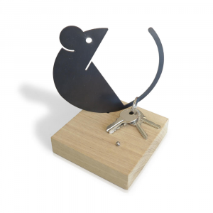 Mouse Table Schlüsselanhänger aus Holz und handgefertigtem Galmei-Eisen