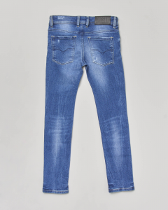 Jeans Sleenker skinny in cotone elasticizzato con lavaggio chiaro stone washed e abrasioni 10-14 anni