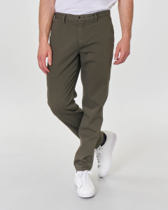 Pantalone chino verde militare in cotone stretch micro armatura