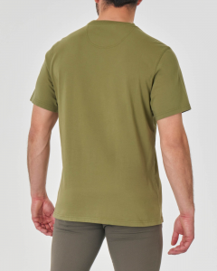 T-shirt verde militare mezza manica con logo stampato in contrasto