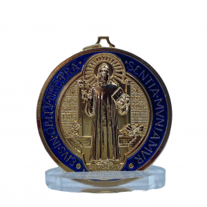 Saint Benedict  Golden chrome Metal Medal with Base