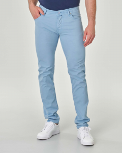 Pantalone cinque tasche azzurro in gabardina di cotone stretch