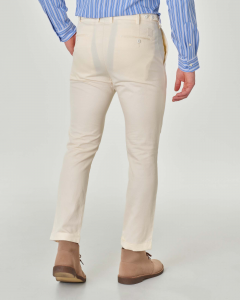 Pantalone chino color panna in misto cotone e lino stretch