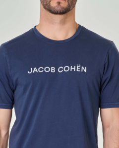 T-shirt blu mezza manica con maxi logo stampato
