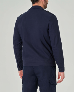Giacca camicia blu in tessuto diagonale di cotone stretch