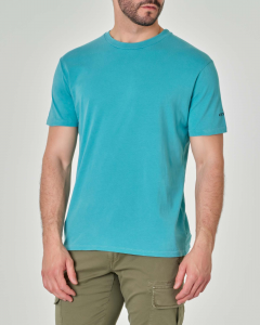 T-shirt turchese mezza manica in puro cotone con coordinate sulla manica