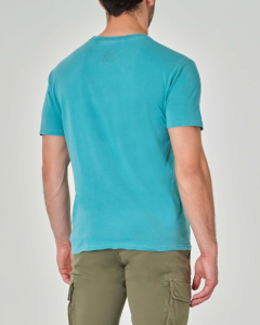 T-shirt turchese mezza manica in puro cotone con coordinate sulla manica