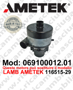 Motore aspirazione 069100012.01 AMETEK con invito aspirazione per Lavapavimenti WAP mod. SCRUBTEC R 466 TANGENZIALE TRISTADIO - 24 V 500 W