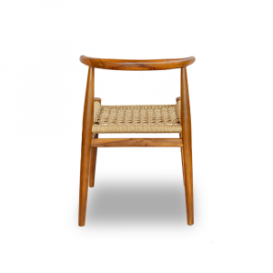 Sedia in legno di teak e intreccio tessuto beige