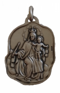  Scapular Medal with Sacred Heart of Jesus and Virgin Mary of Carmel, made of 925 Silver