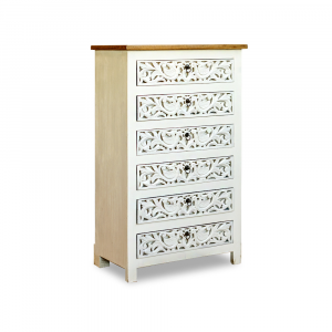 Cassettiera con 6 cassetti intagliati in legno di palissandro indiano mod. Jaipur