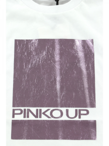 PINKO UP T-Shirt  da bambina bianca con stampa frontale laminata logo