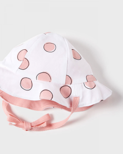 Pagliaccetto rosa e bianco in cotone stretch con cappellino reversibile in coordinato 1-6 mesi