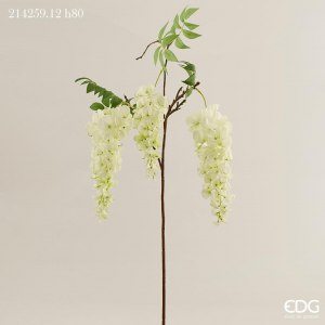 EDG - Glicine Chic, ramo con 3 fiori e foglie, colore Ivory, H. 80 cm.