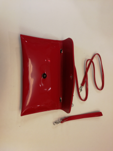 Red faux leather clutch bag