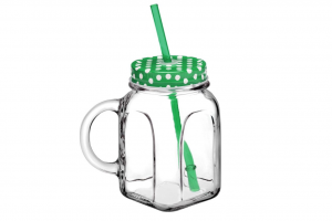 Mug boccale in vetro con cannuccia e capsula verde