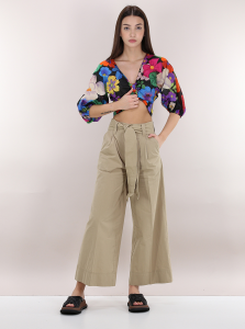 SHOPPING ON LINE TWINSET MILANO PANTALONE CROPPED IN COTONE SABBIA E NERO NEW COLLECTION SPRING SUMMER 2022