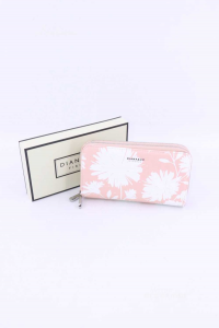 Wallet Diana & Co.mod Double Zipper Fantasy Flowers Background Pink New