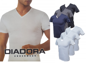 T-Shirt uomo 3 pezzi maglietta manica corta scollo V in 100% Cotone DIADORA 6068