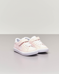 Sneakers rosa in ecopelle con pony bianco 20-26