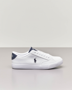 Sneakers bianche in ecopelle con pony blu 35-39